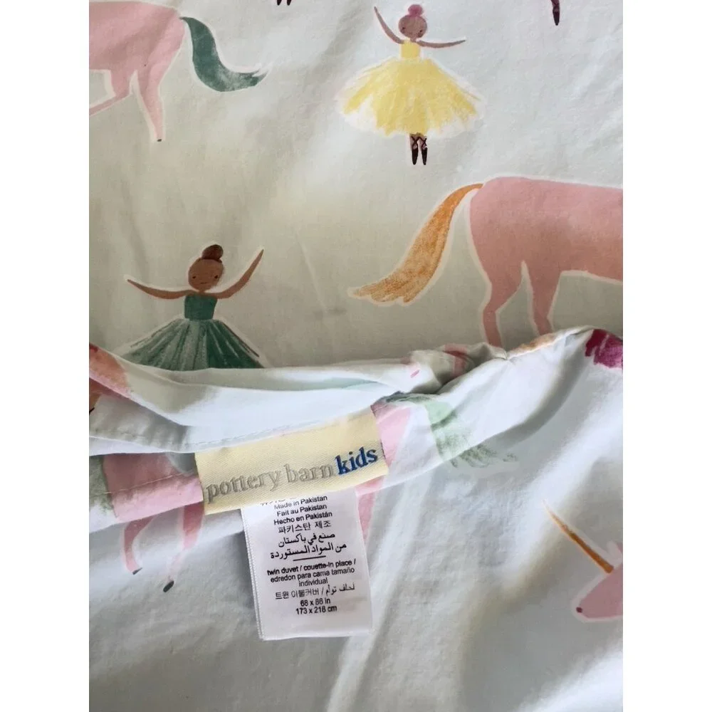 Pottery Barn Kids Pastel Unicorns & Ballerinas Duvet Cover - Pink, Mint, Gold